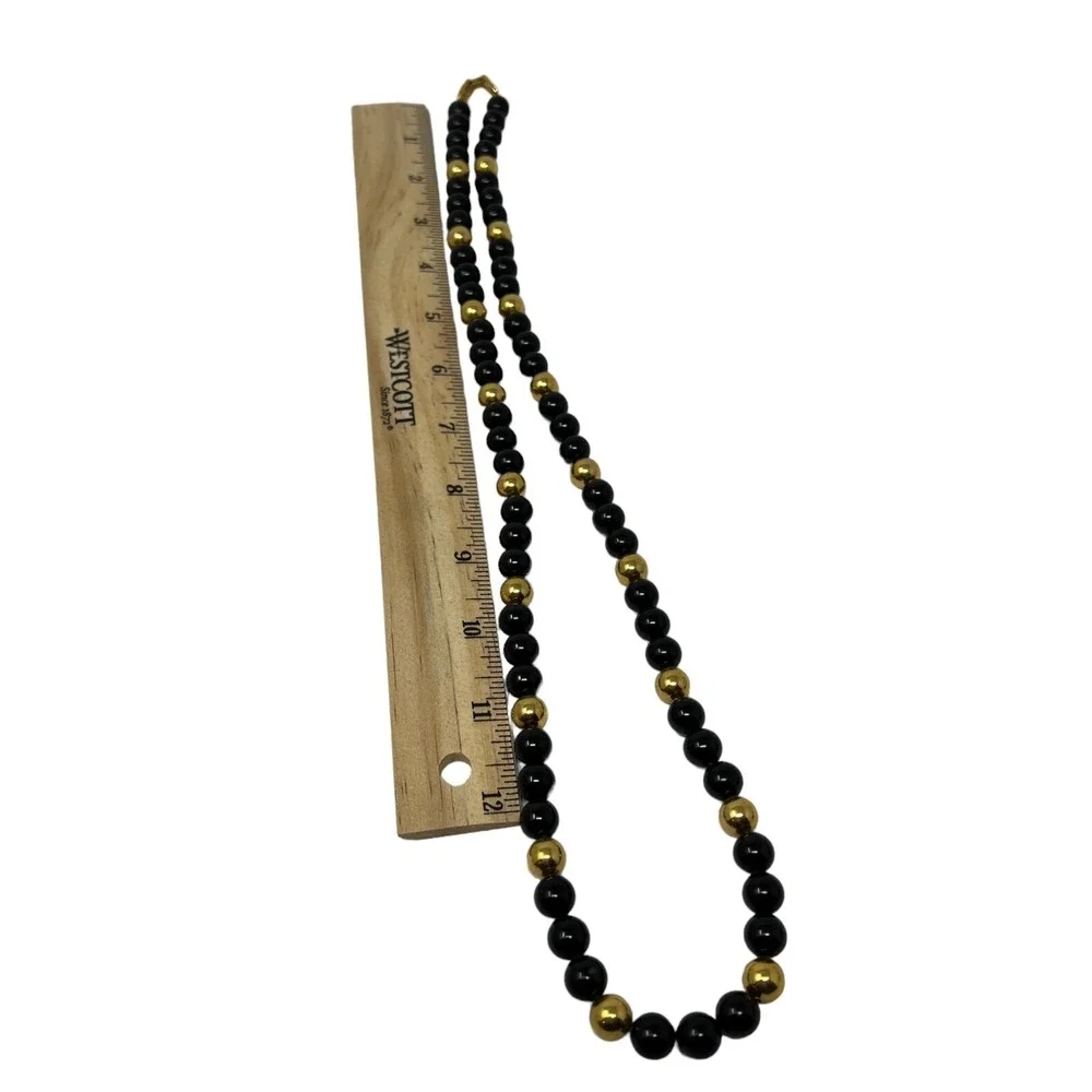 Vintage Napier Beaded Necklace Black and Gold Beads Elegant Classic‎